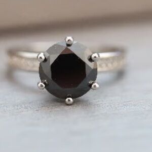 Elegant 6 Prong Solitaire Black Diamond Ring - one ring